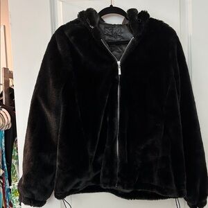 J2 Black Faux Fur Hooded Zip-Up Jacket / NWT